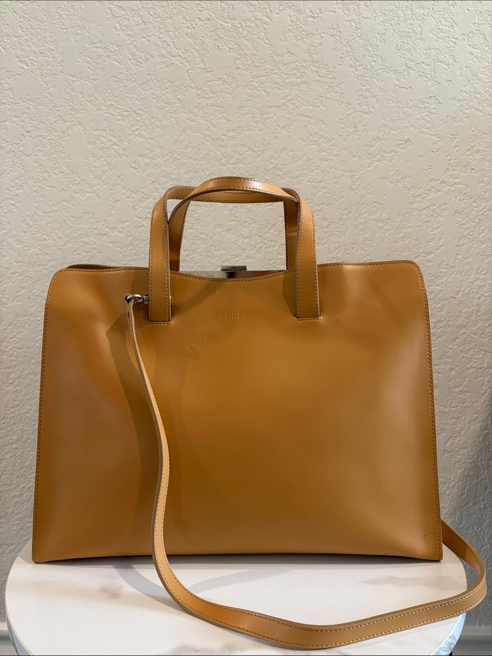 Furla Caramel Leather Tote with Detachable Strap
